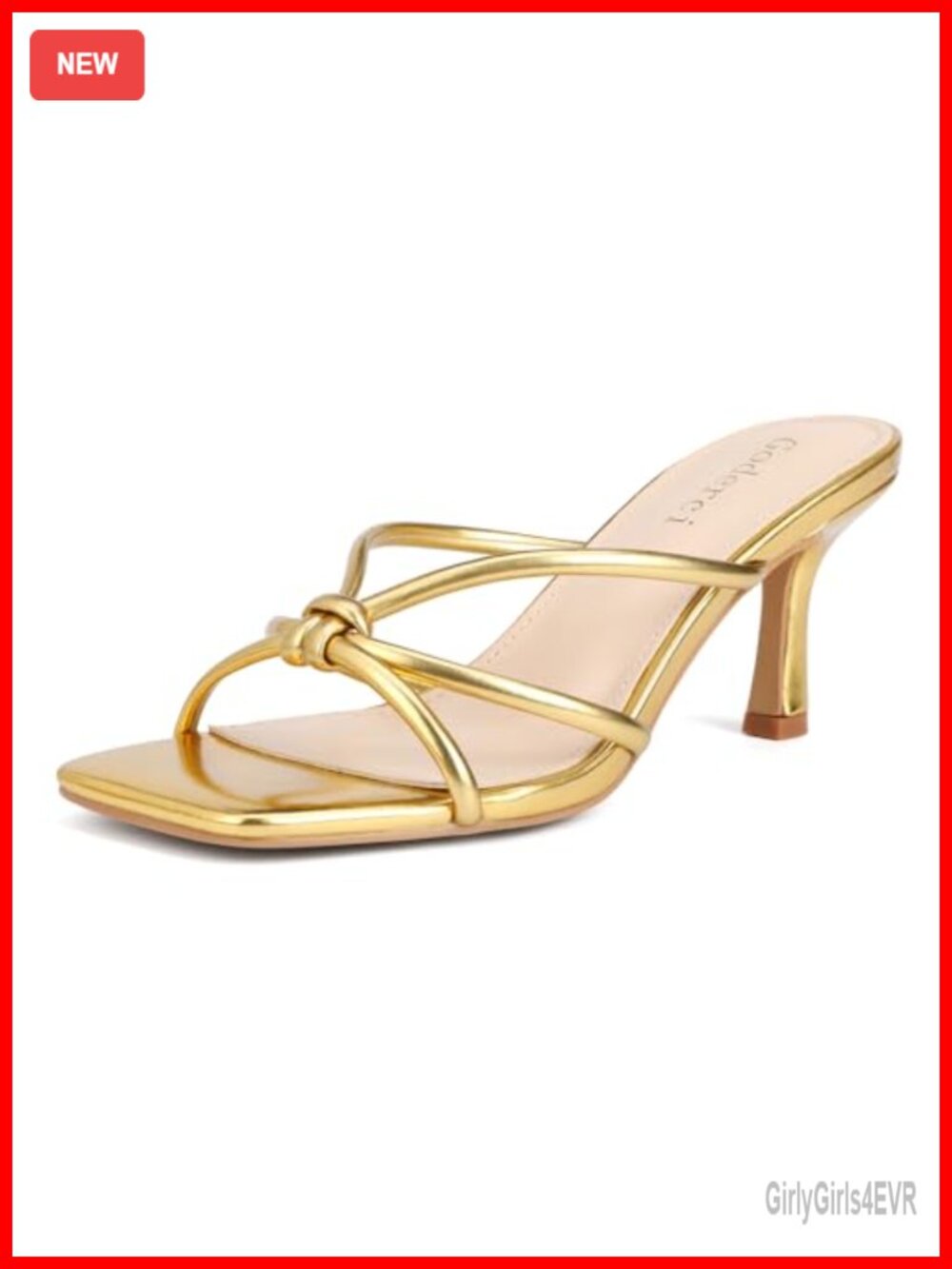 Kitten Strappy Heels Square Toe Slip On Women's Dress Sandals